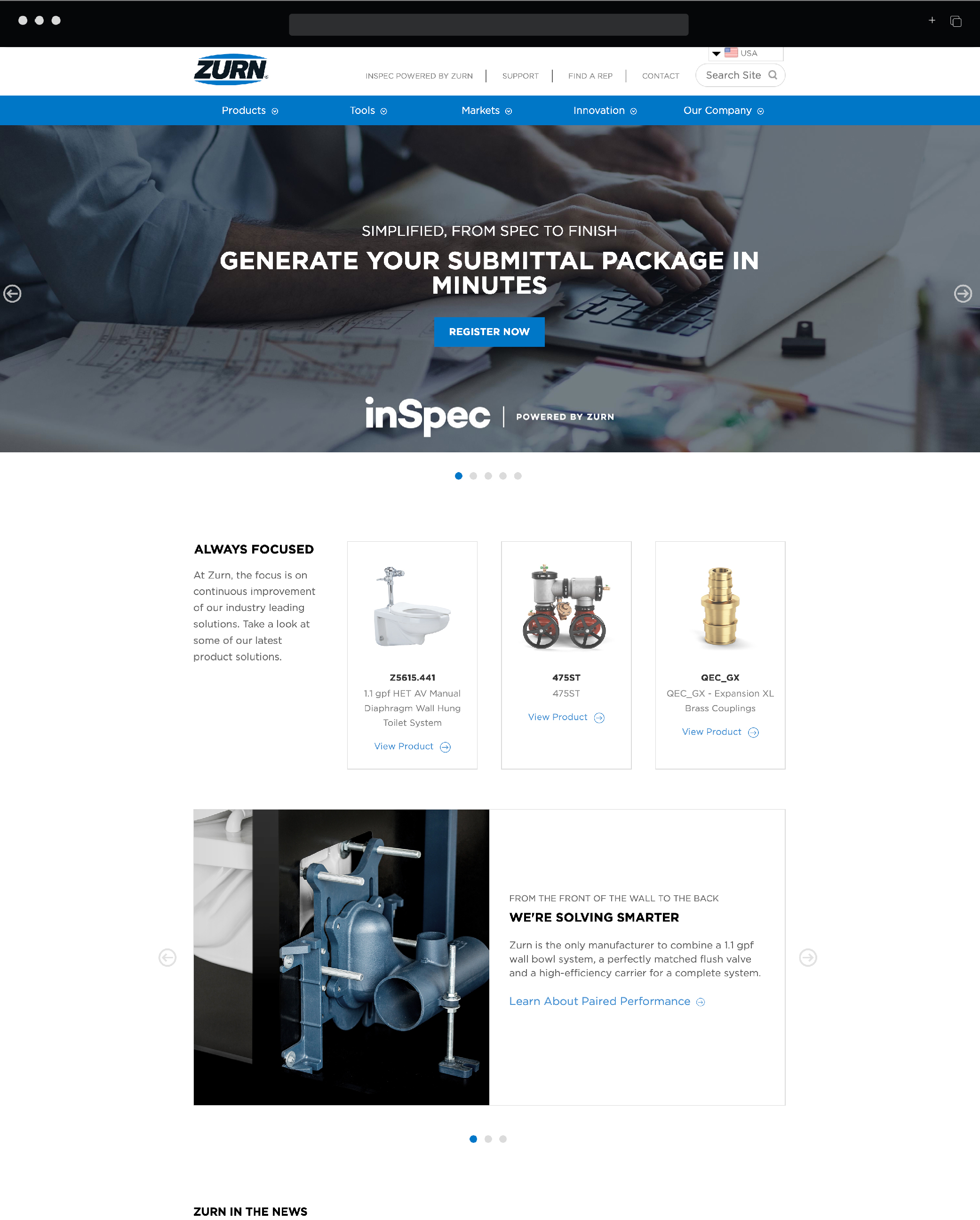 Zurn homepage 